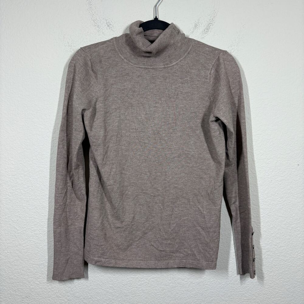 J'envie Womens XS Button Cuff Turtleneck Sweatshirt Brown Pullover Long Sleeves